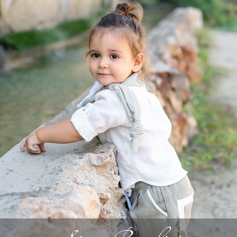 Αγορίστικο Βαπτιστικό Ρούχο Stova Bambini –  Λινό Λευκό & Χακί Minimal Chic